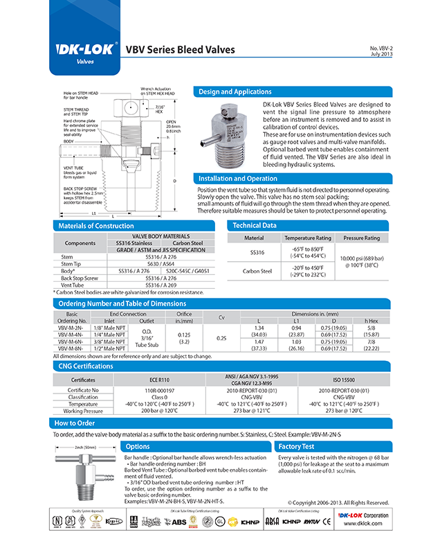 catalog page of vbv series bleed valves